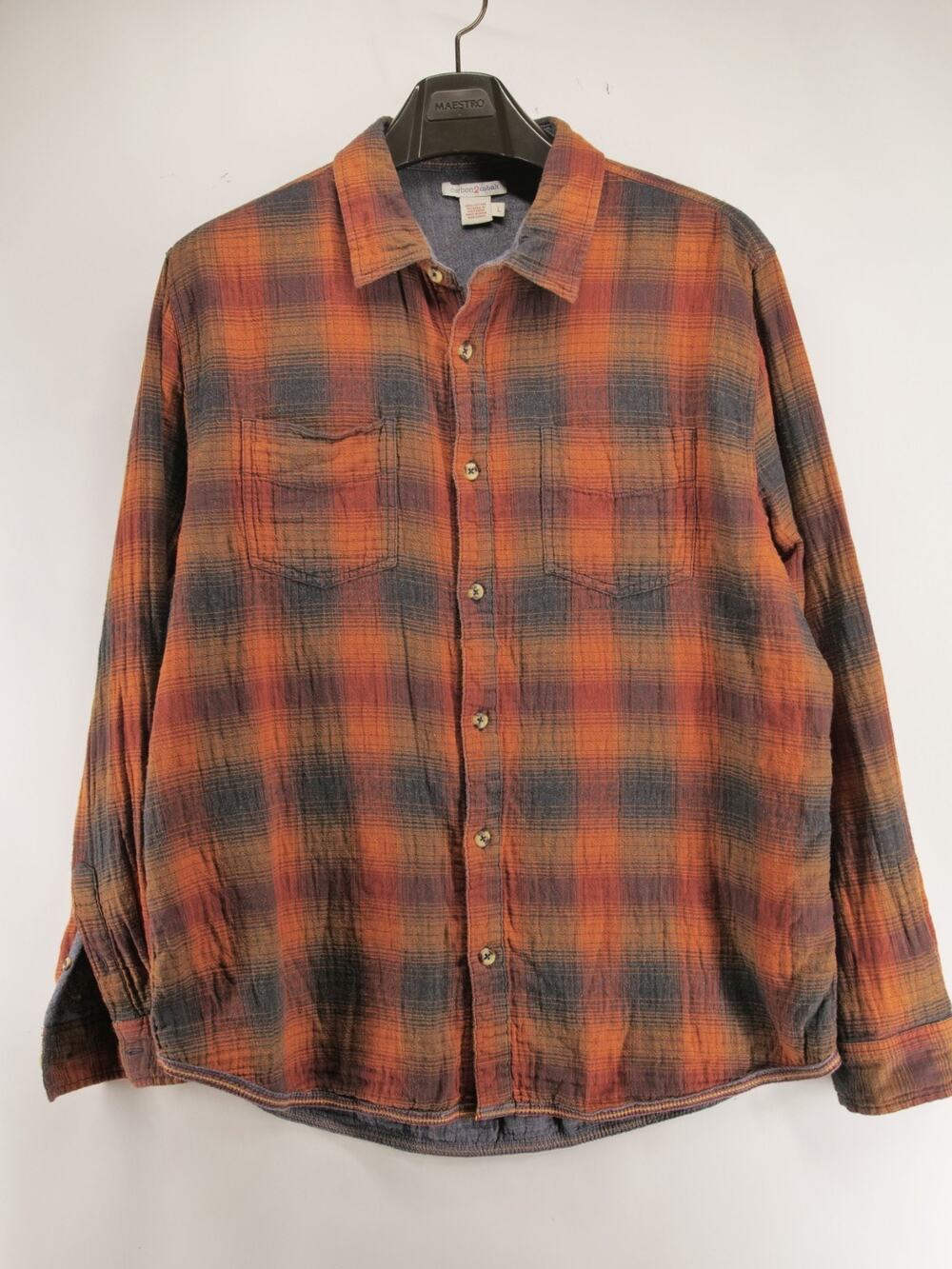 Carbon 2 Cobalt Shirt Mens Large L Orange Gray Plaid Cotton Casual Button Up LS